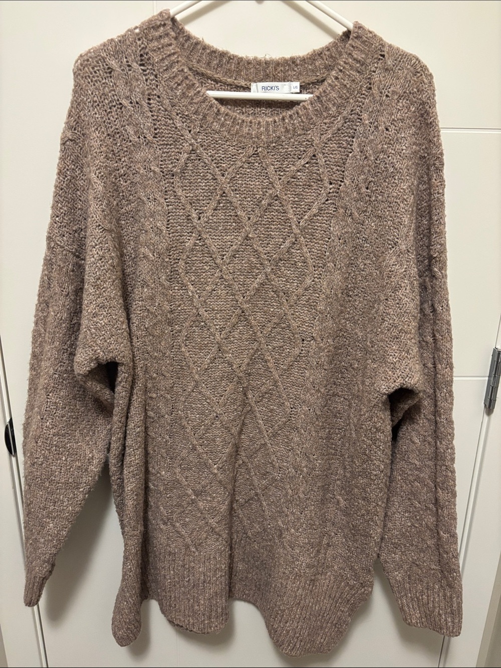 Ricki's Taupe Cable-Knit Crewneck Sweater